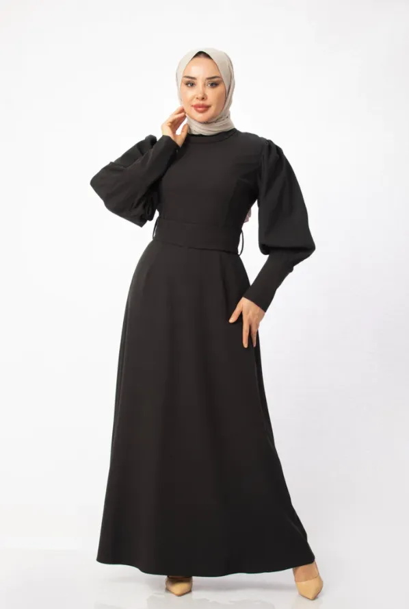 Billow Sleeved Dress - Black