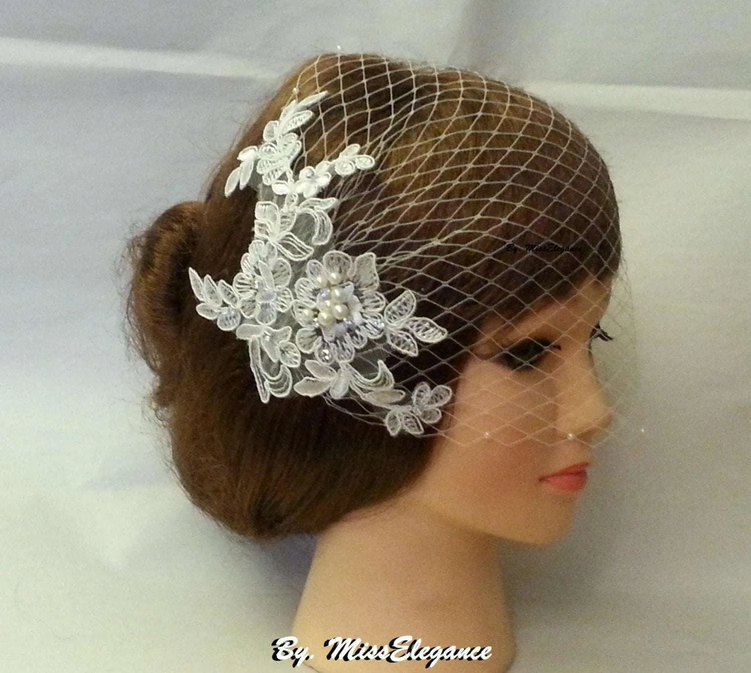 Birdcage veil. BLUSH PINK,White,Ivory Bridal Lace wedding fascinator Diamonte Pearl Blusher veil