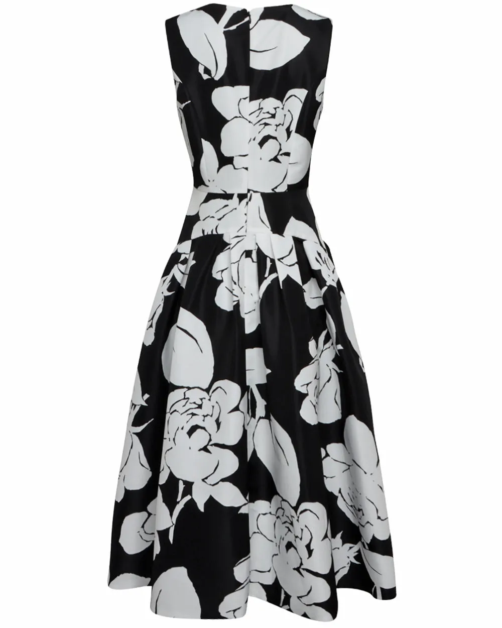 Black and White Floral Full Midi Dress