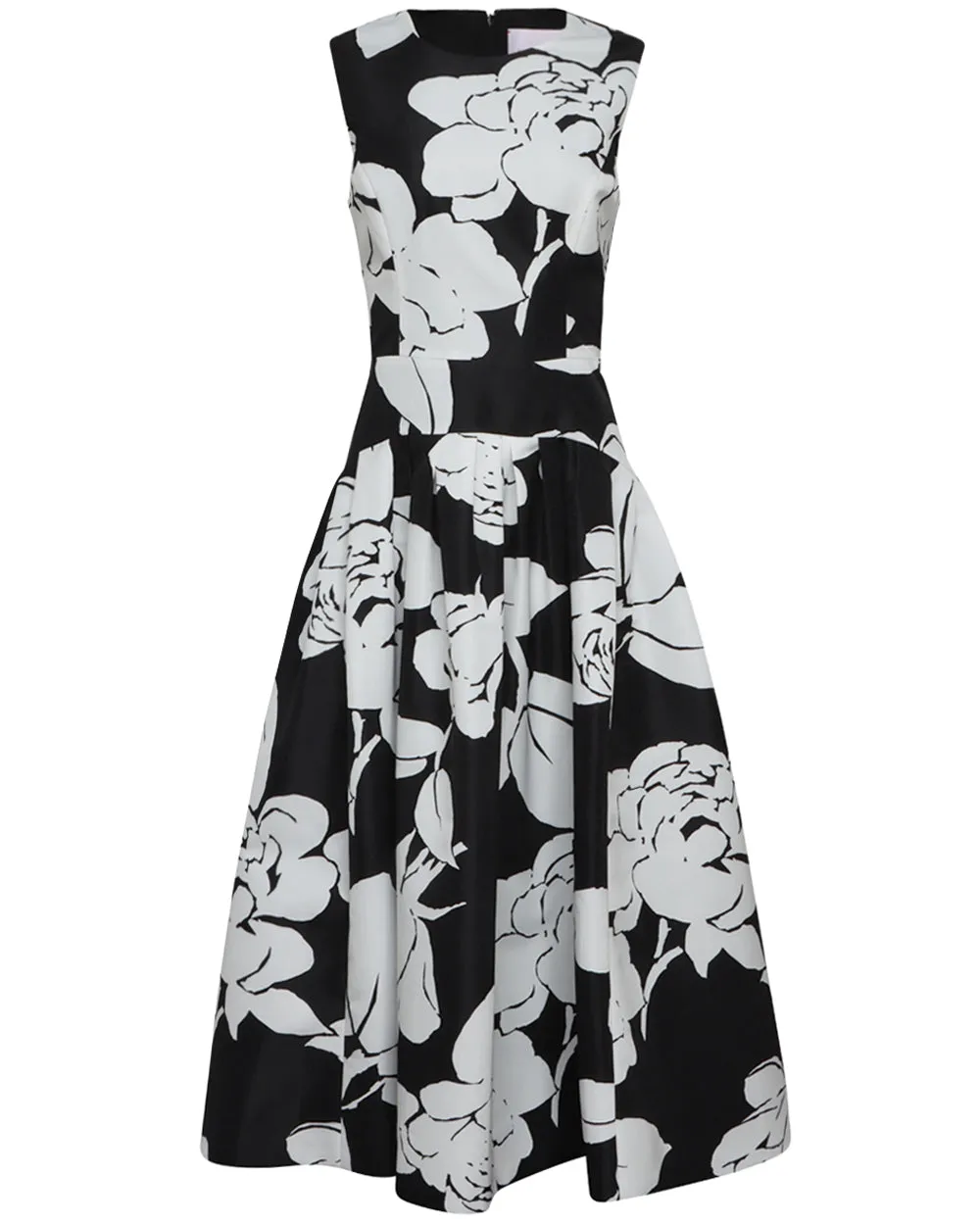 Black and White Floral Full Midi Dress