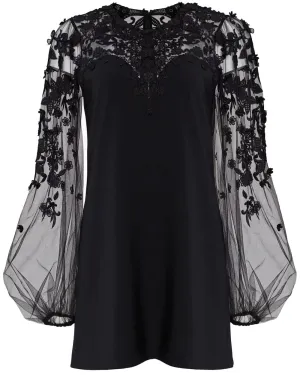 Black Embroidered Lace Mini Dress