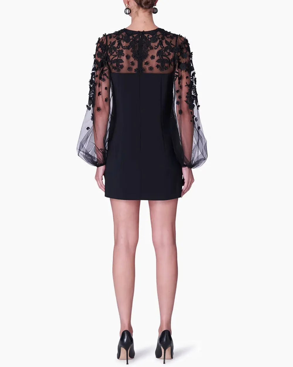 Black Embroidered Lace Mini Dress
