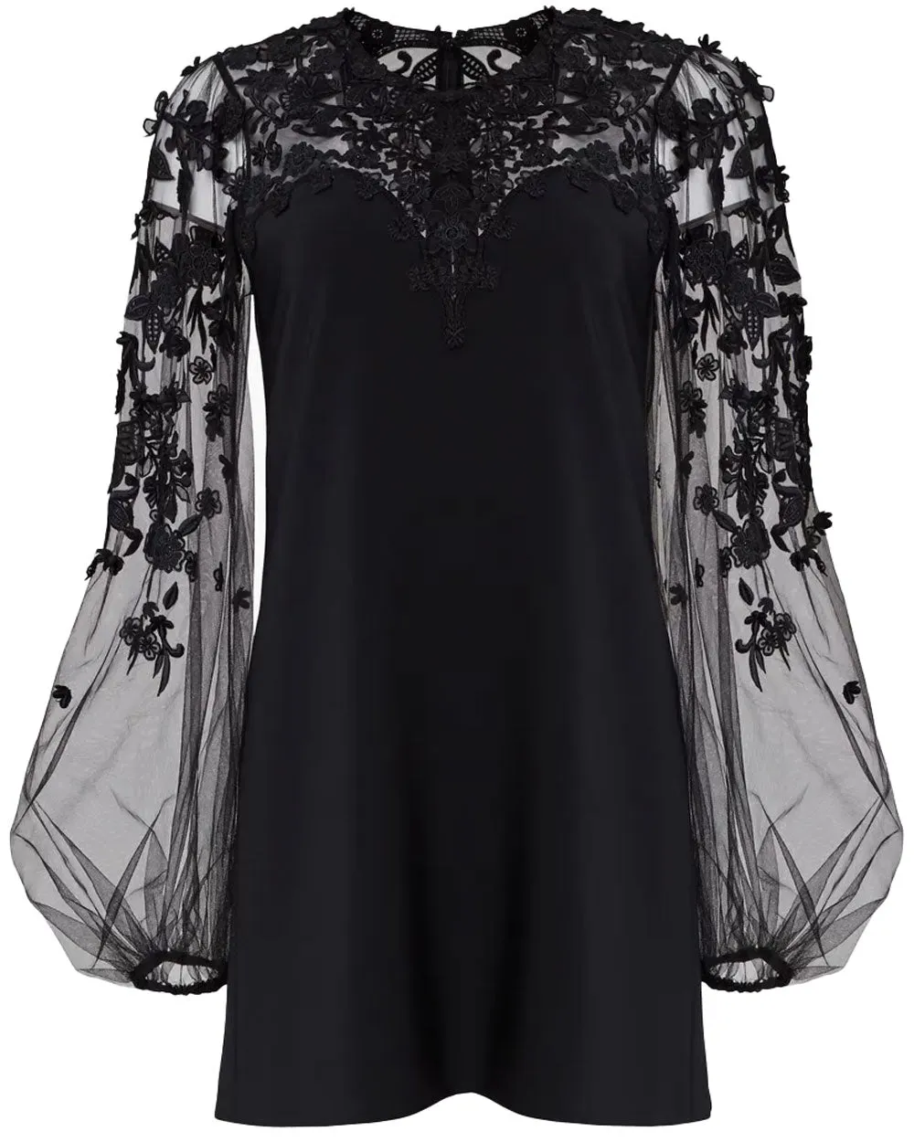Black Embroidered Lace Mini Dress