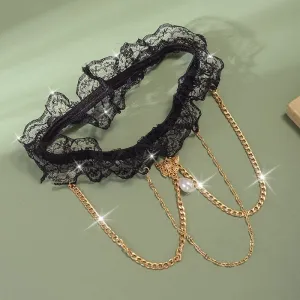 Black Lace Thigh Chain Garter with Elegant Butterfly Pendant, Teardrop Faux Pearl & Tassel Chain - Ideal for Bridal Weddings