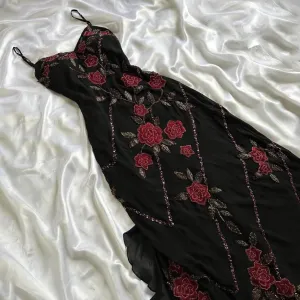 Black Spaghetti Straps Appliques Beading Sheath Long Evening Party Dress, D687