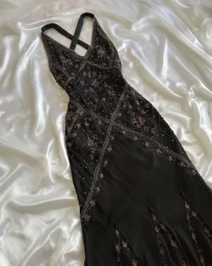 Black V Neck Sheath Beading Vinatge Long party Dress Evening Dresses, D888