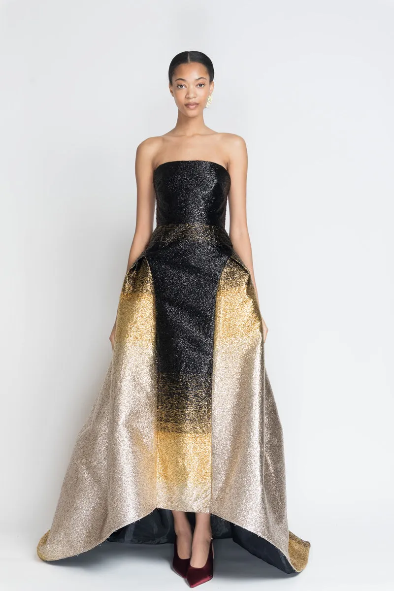Black/Gold Ombré Lurex Bustier Gown with Train