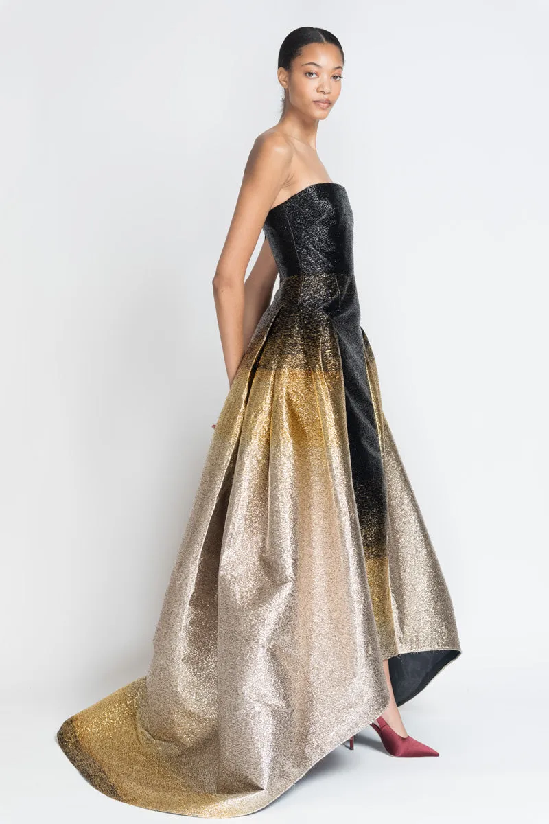 Black/Gold Ombré Lurex Bustier Gown with Train