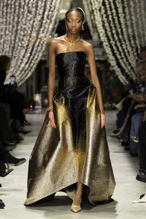 Black/Gold Ombré Lurex Bustier Gown with Train