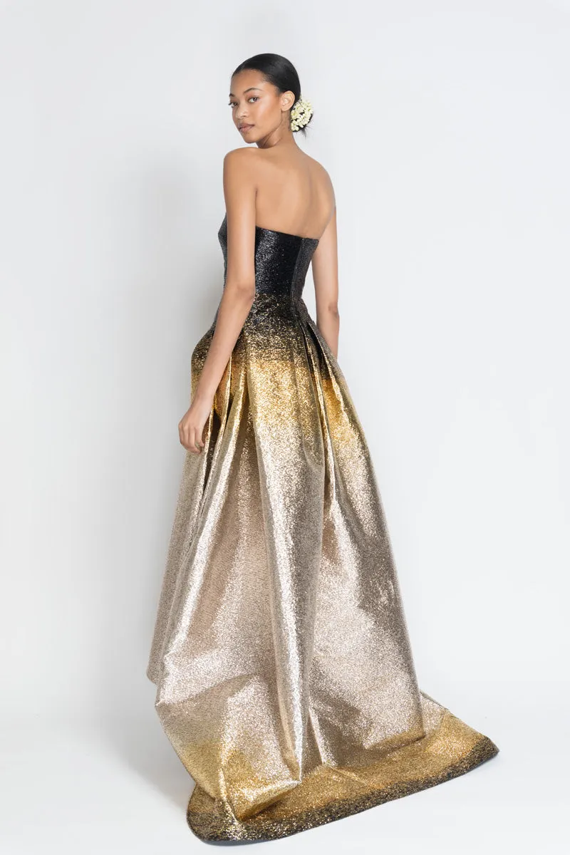 Black/Gold Ombré Lurex Bustier Gown with Train
