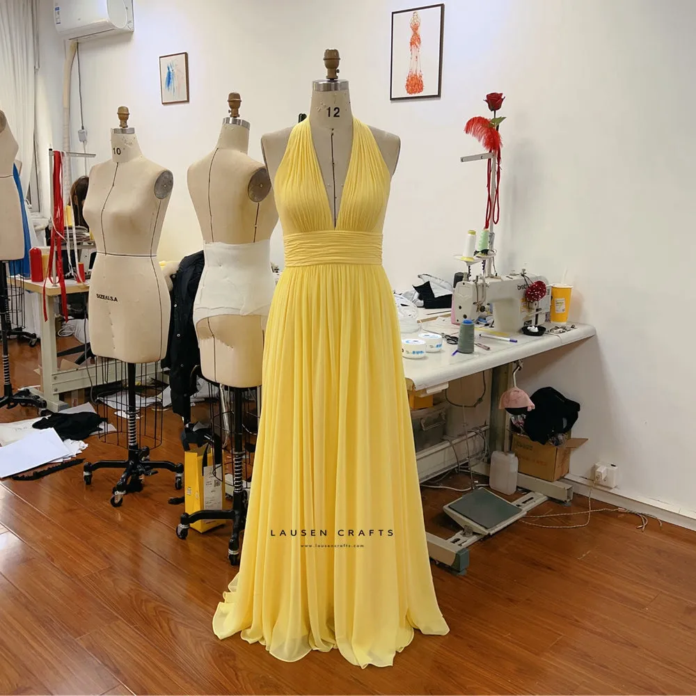 Blake Lively Inspired Yellow Chiffon Formal Prom Dress