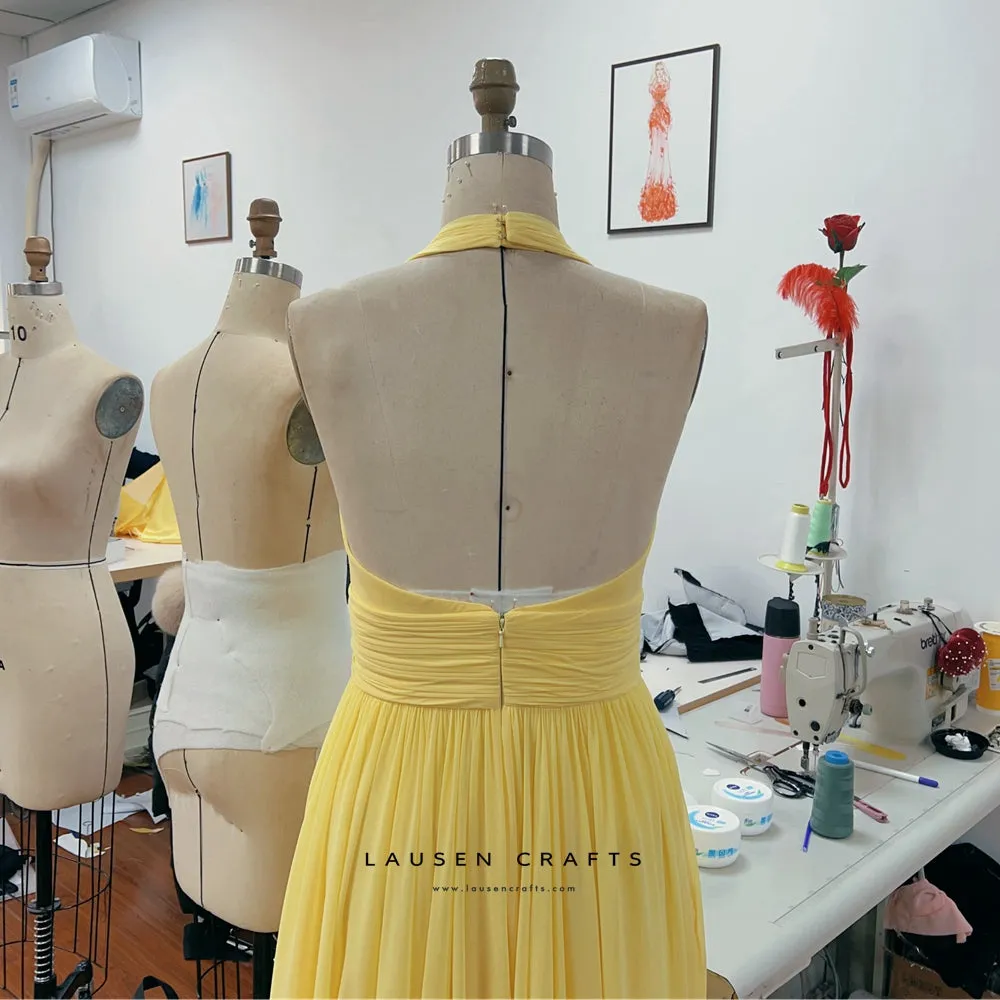 Blake Lively Inspired Yellow Chiffon Formal Prom Dress
