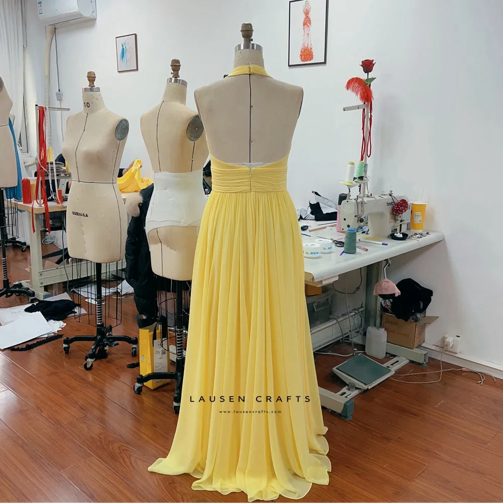 Blake Lively Inspired Yellow Chiffon Formal Prom Dress
