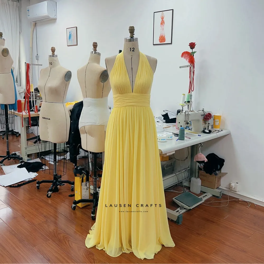Blake Lively Inspired Yellow Chiffon Formal Prom Dress