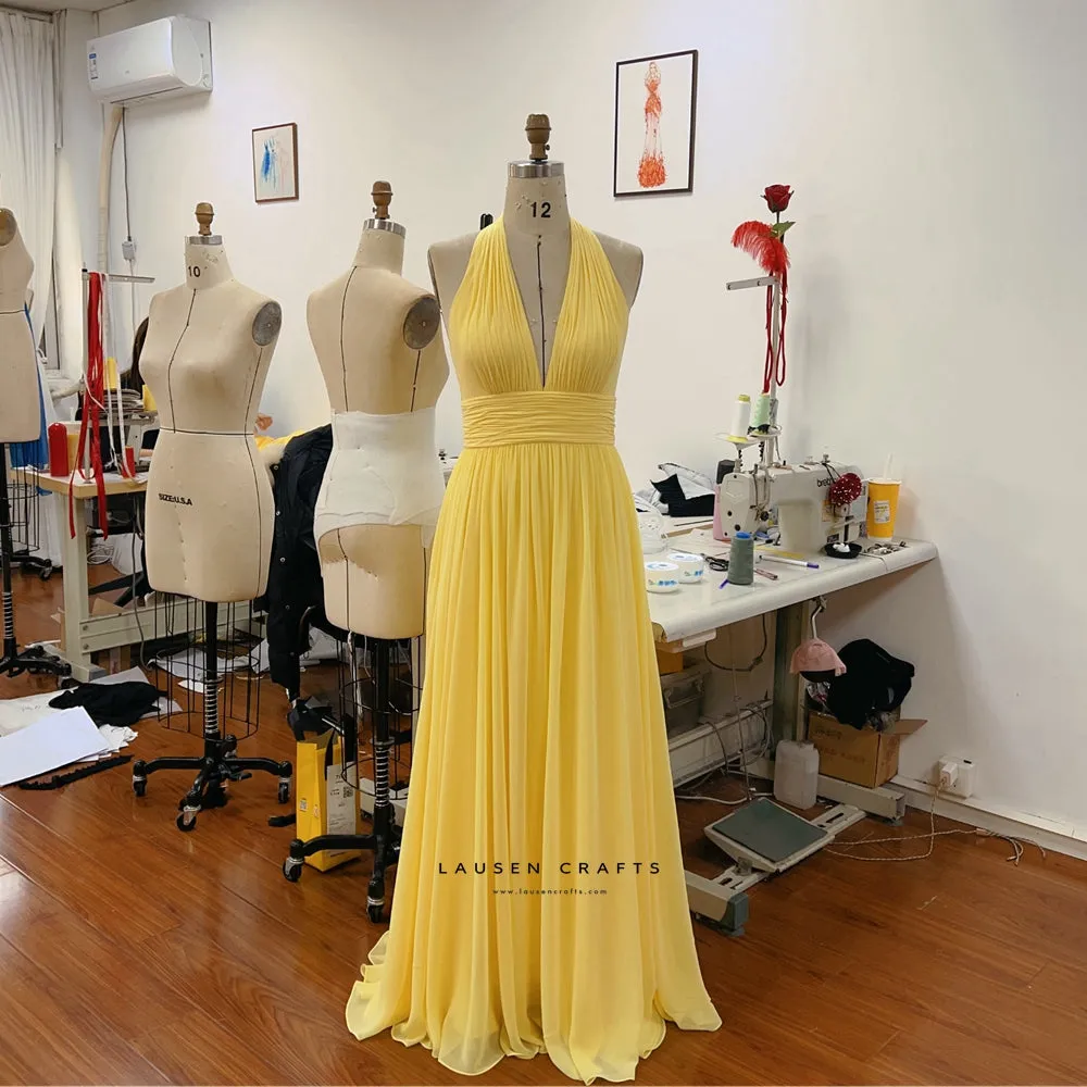 Blake Lively Inspired Yellow Chiffon Formal Prom Dress