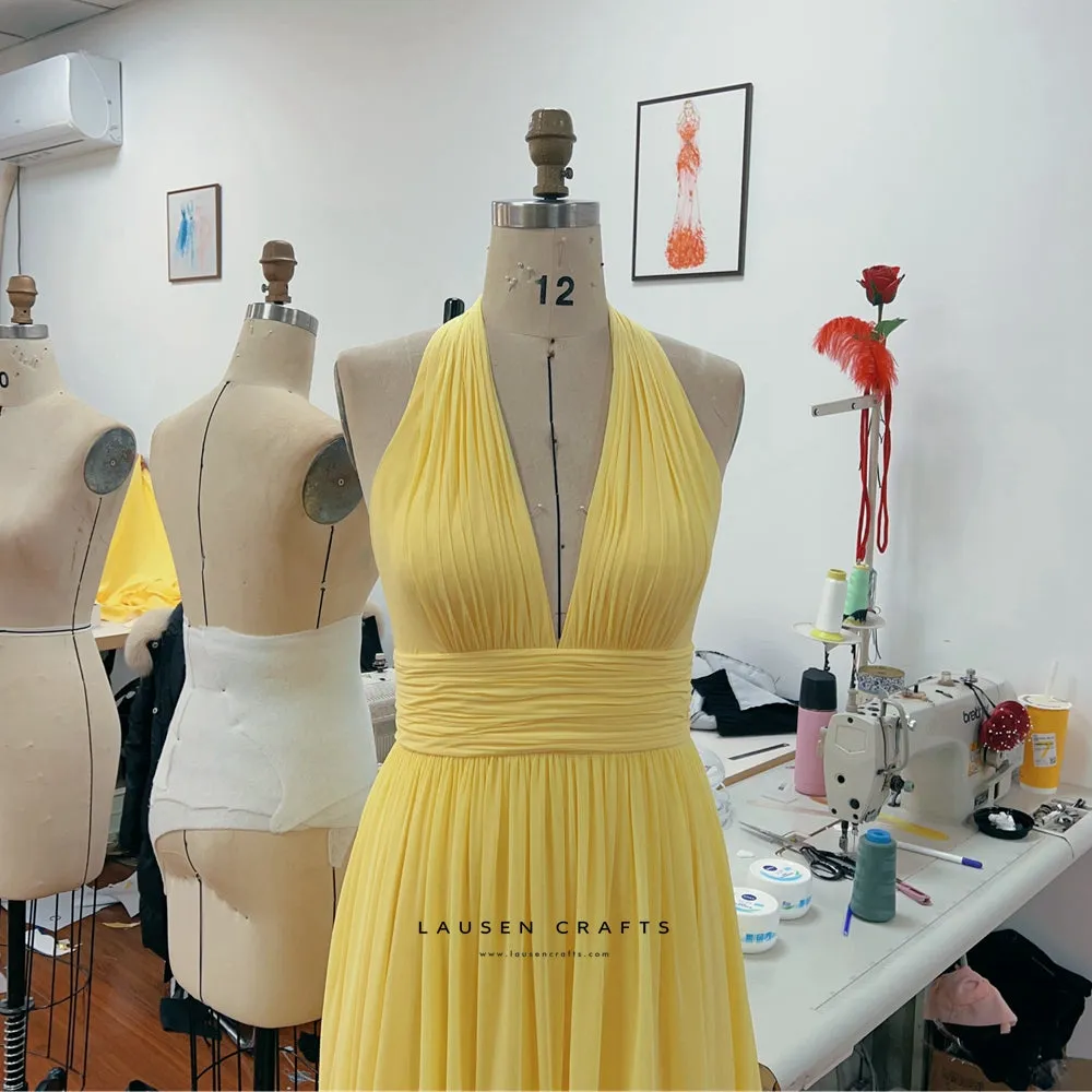 Blake Lively Inspired Yellow Chiffon Formal Prom Dress