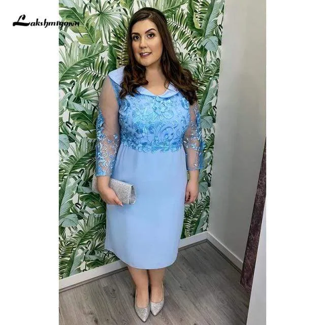 Blue Mother Of The Bride Dresses Chiffon A-line Long Sleeves