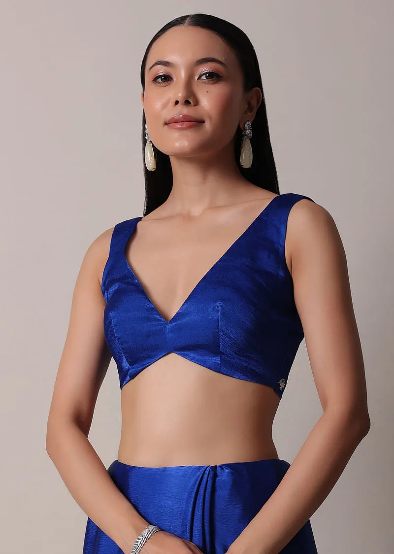 Blue Satin Saree With Stone Embellished Border