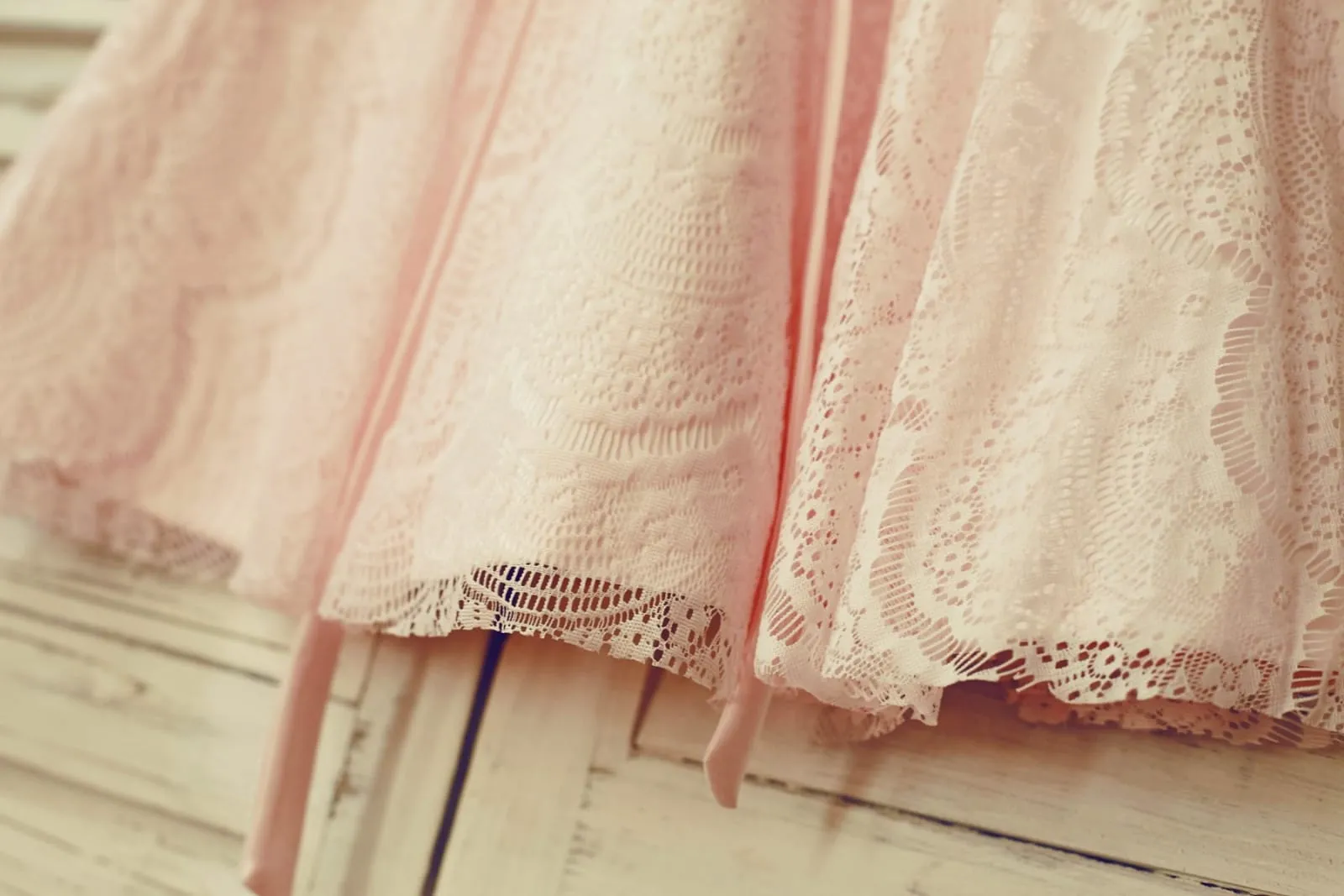Blush Pink Lace V Back Flower Girl Dress, Belt