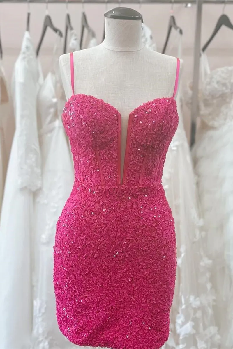 Bodycon Spaghetti Straps Sequins Homecoming Dresses