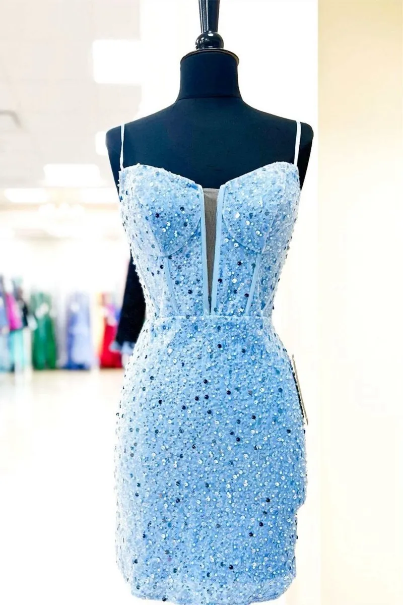Bodycon Spaghetti Straps Sequins Homecoming Dresses