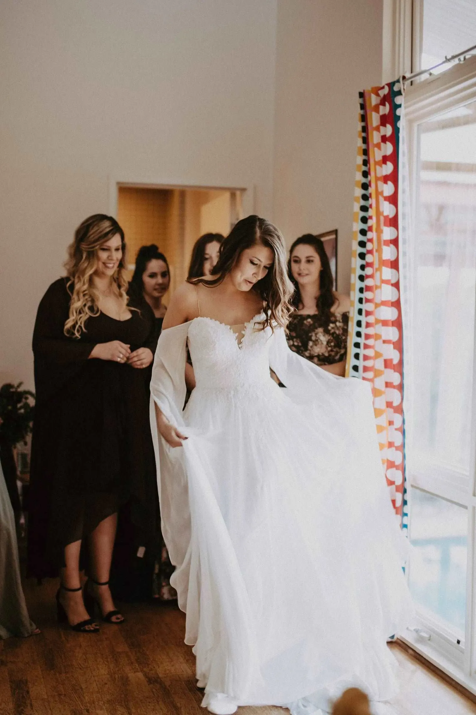 Boho Style Off Shoulder Chiffon Sheath Wedding Dress Meghan