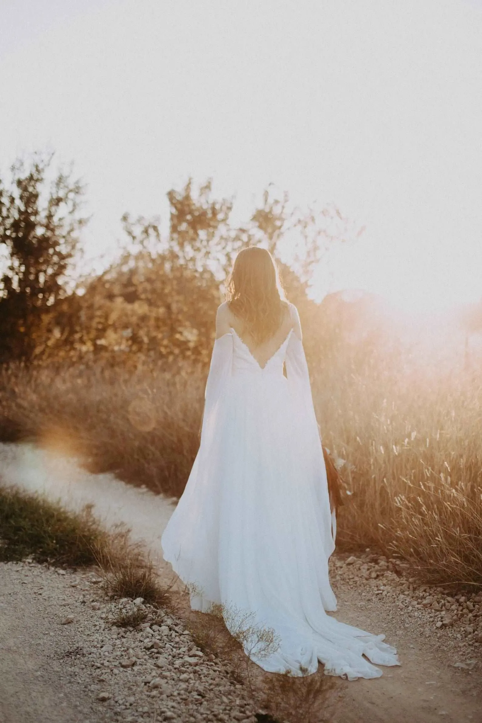 Boho Style Off Shoulder Chiffon Sheath Wedding Dress Meghan