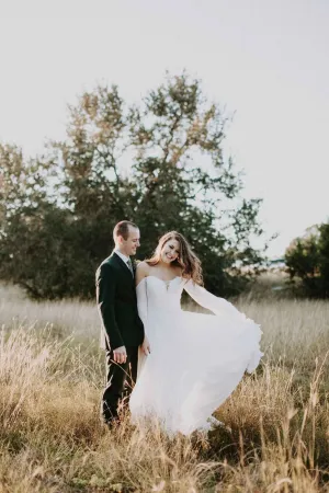 Boho Style Off Shoulder Chiffon Sheath Wedding Dress Meghan
