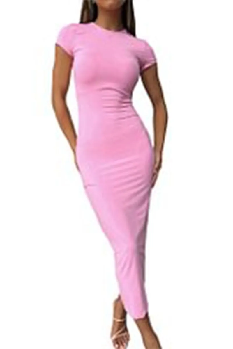 BR3279 Short Sleeve Fitted Long Dress