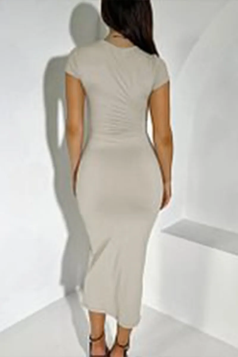 BR3279 Short Sleeve Fitted Long Dress