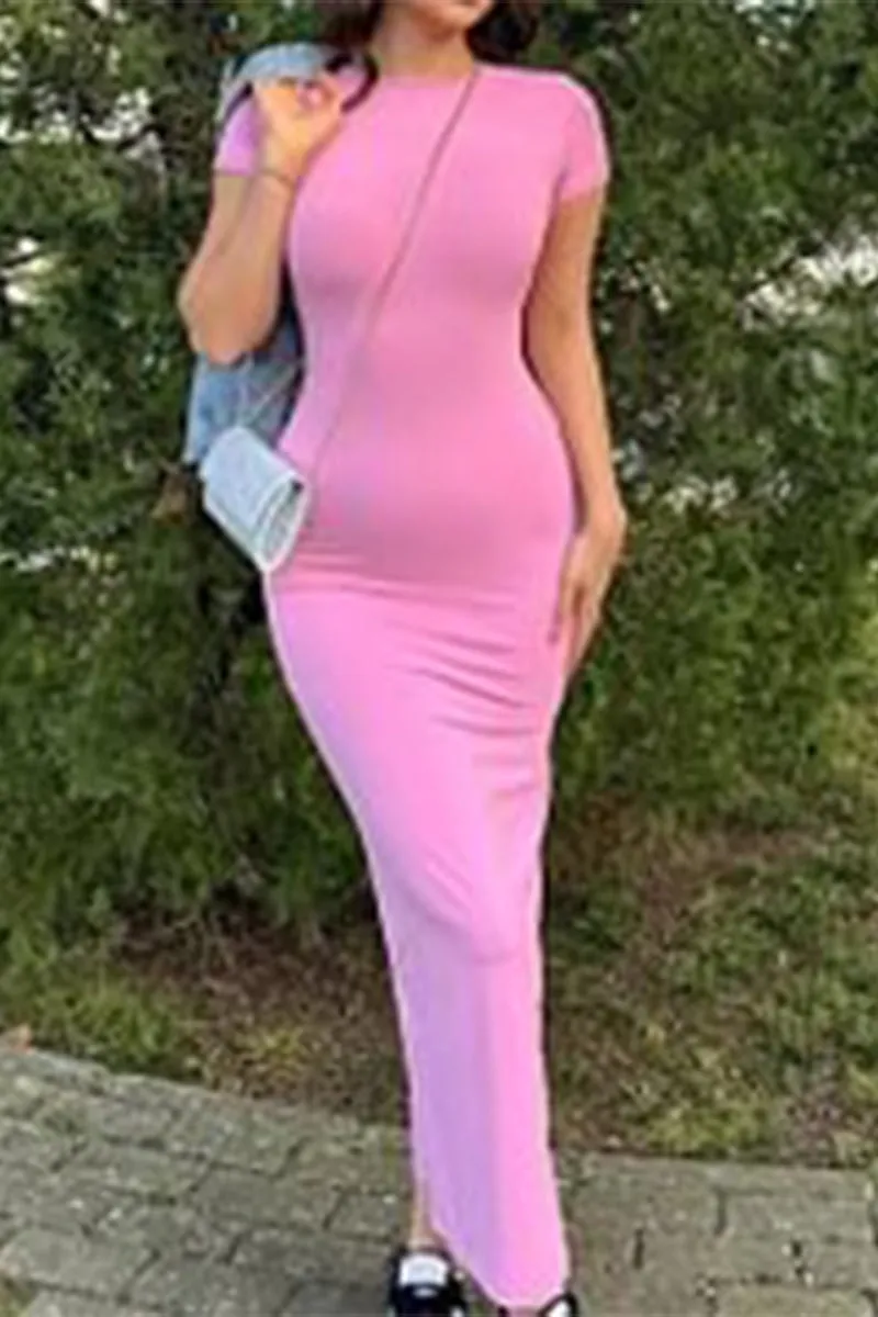 BR3279 Short Sleeve Fitted Long Dress