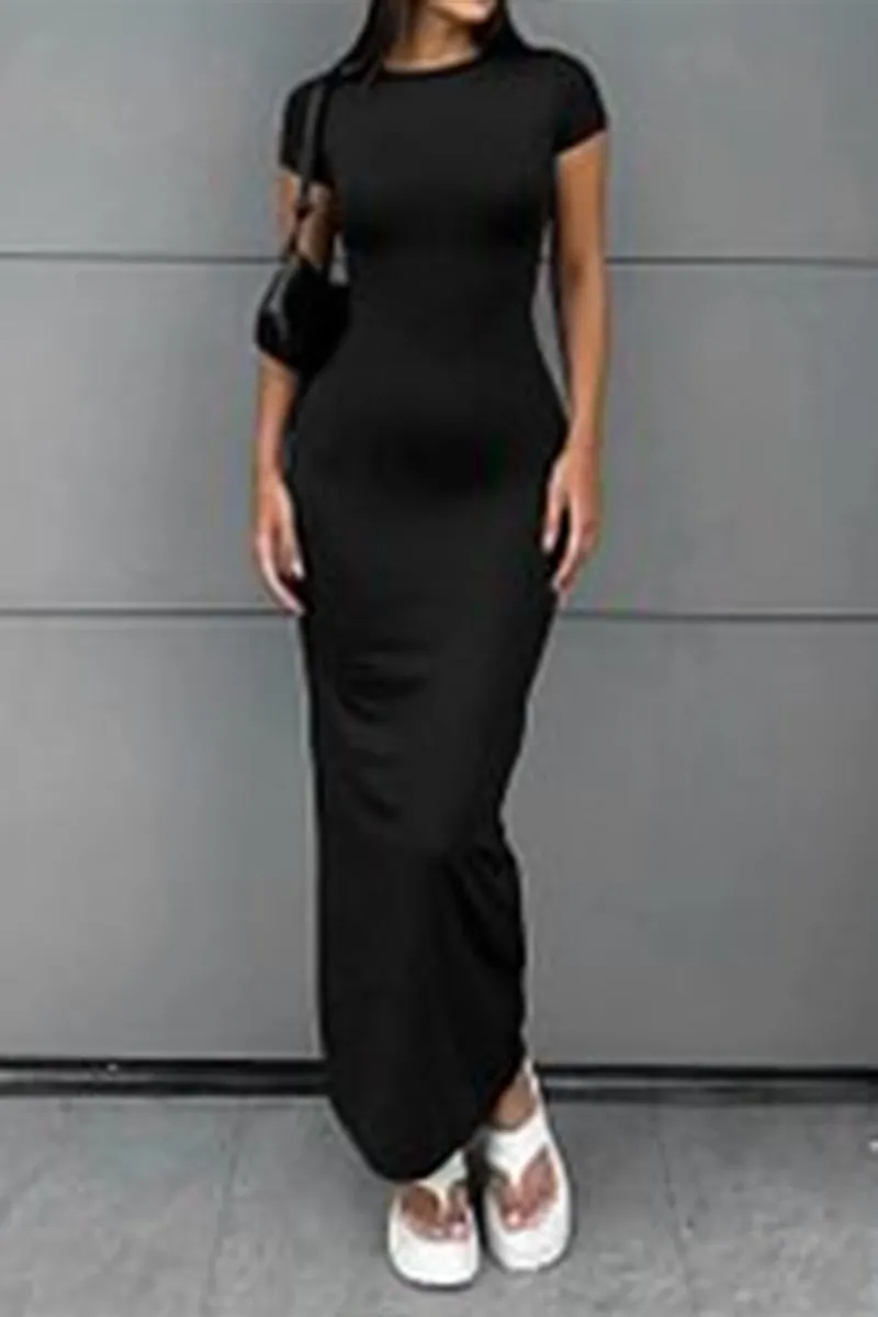 BR3279 Short Sleeve Fitted Long Dress