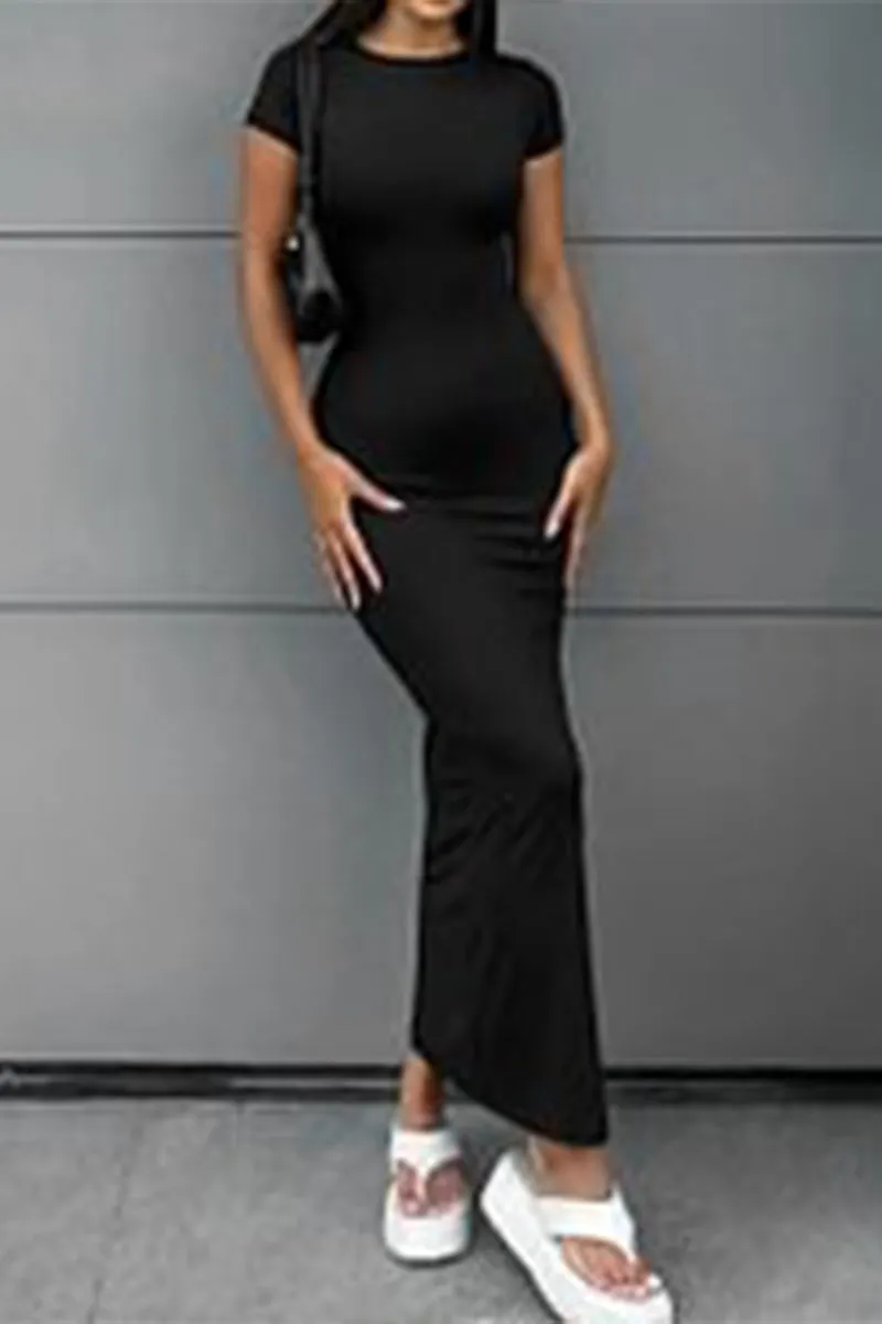 BR3279 Short Sleeve Fitted Long Dress