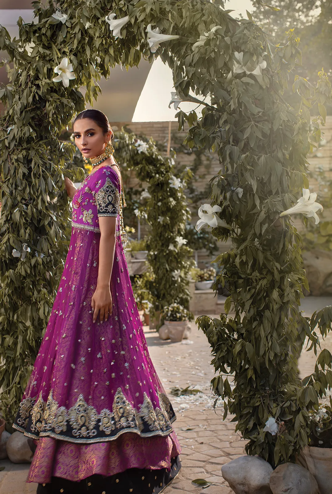Bridal Jamawar Lehnga with Frock in Purple Color #Y6130