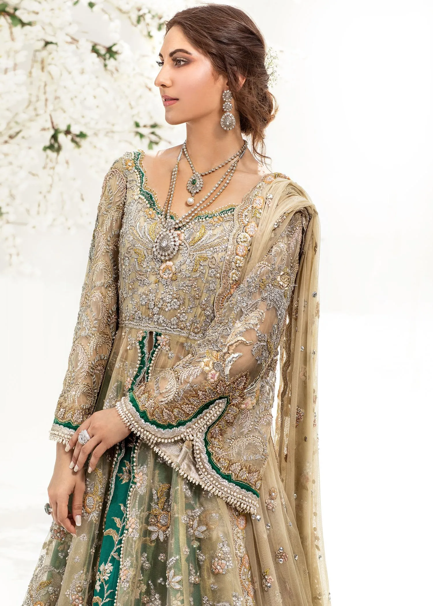 Bridal Open Maxi with Lehnga in Ivory Color #Y6053