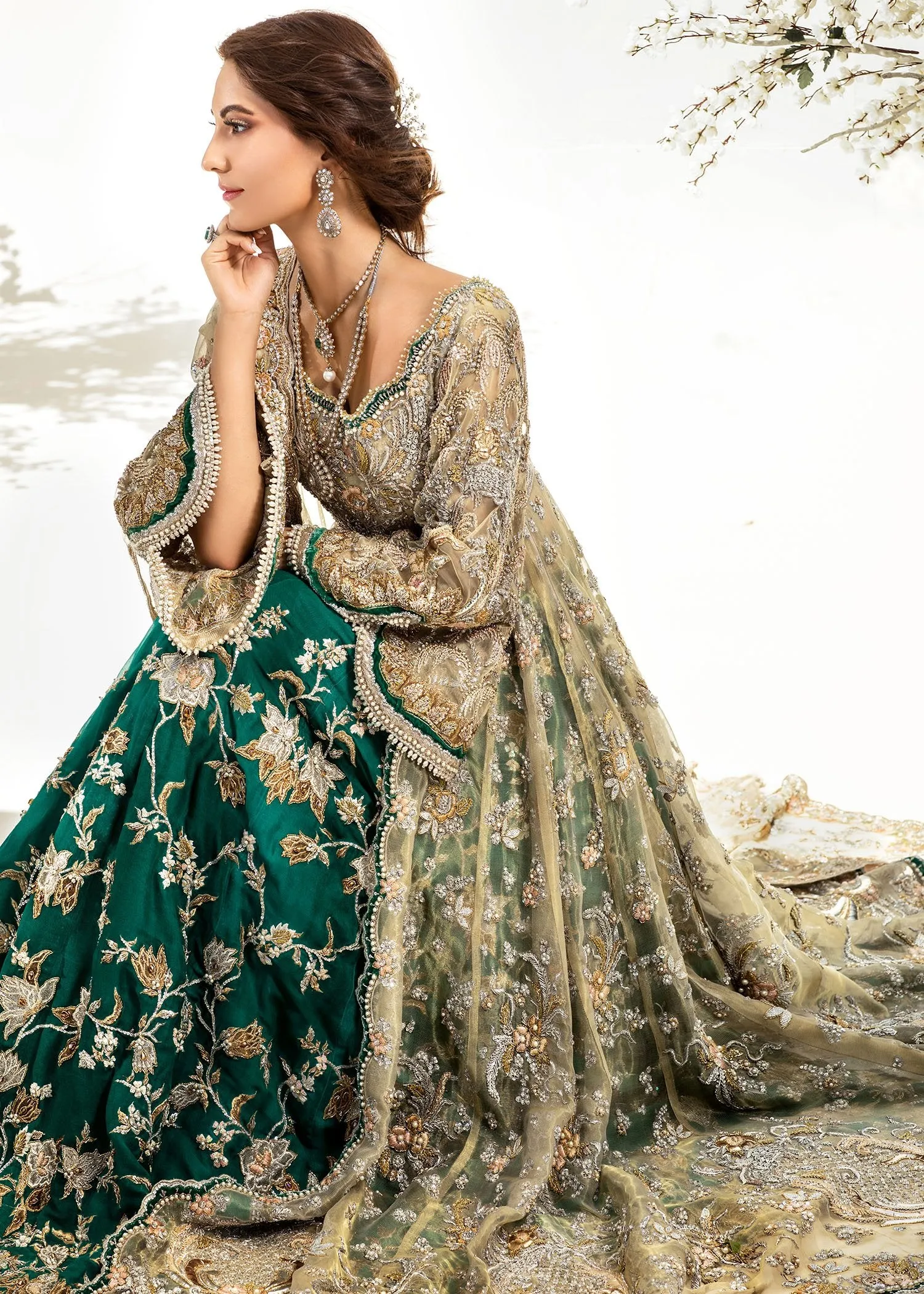 Bridal Open Maxi with Lehnga in Ivory Color #Y6053