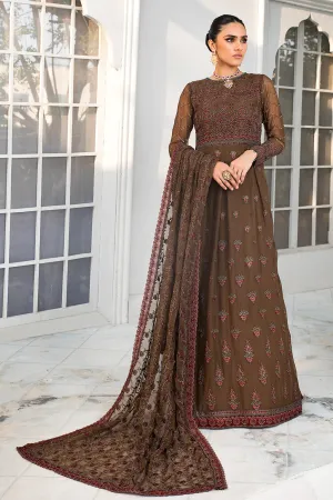Brown Pakistani Embroidered Frock with Dupatta Party Wear