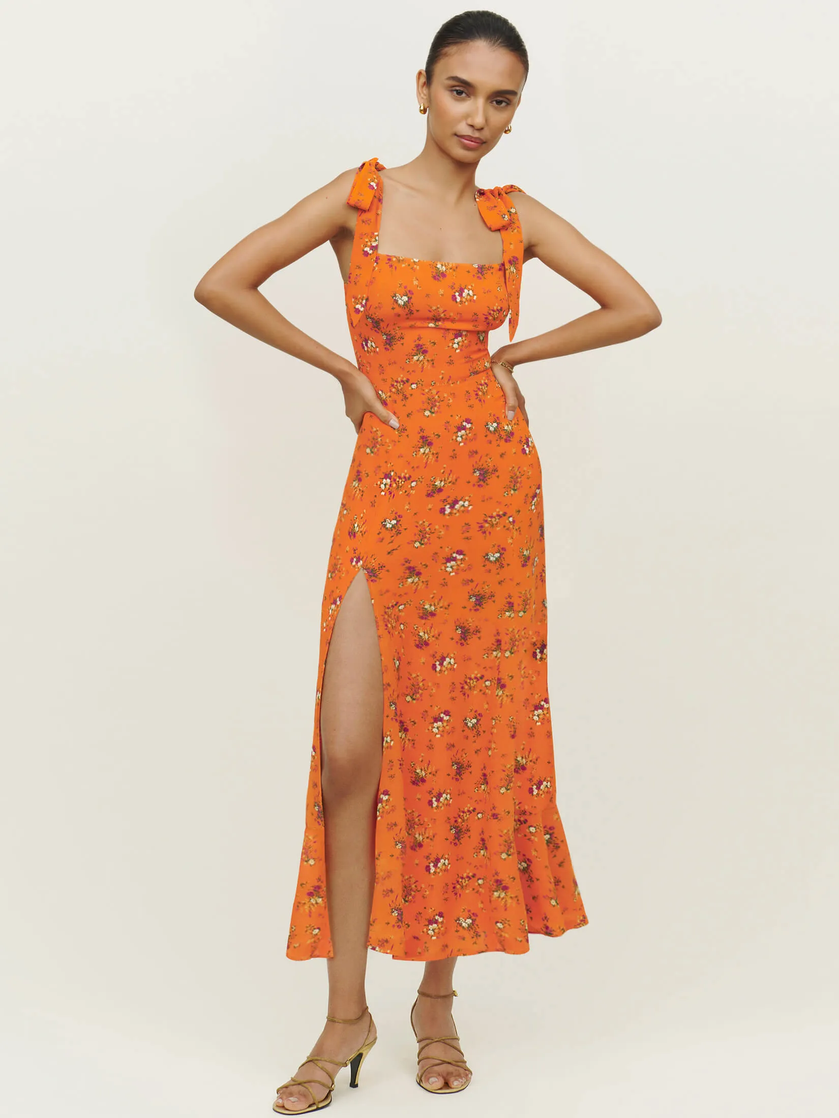 Budding Beauty Split Floral Maxi Dress - Orange