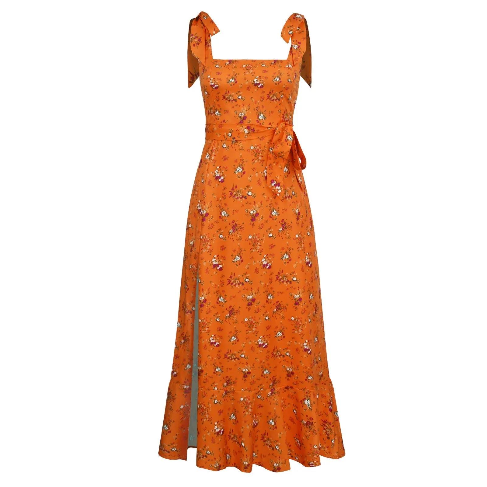 Budding Beauty Split Floral Maxi Dress - Orange