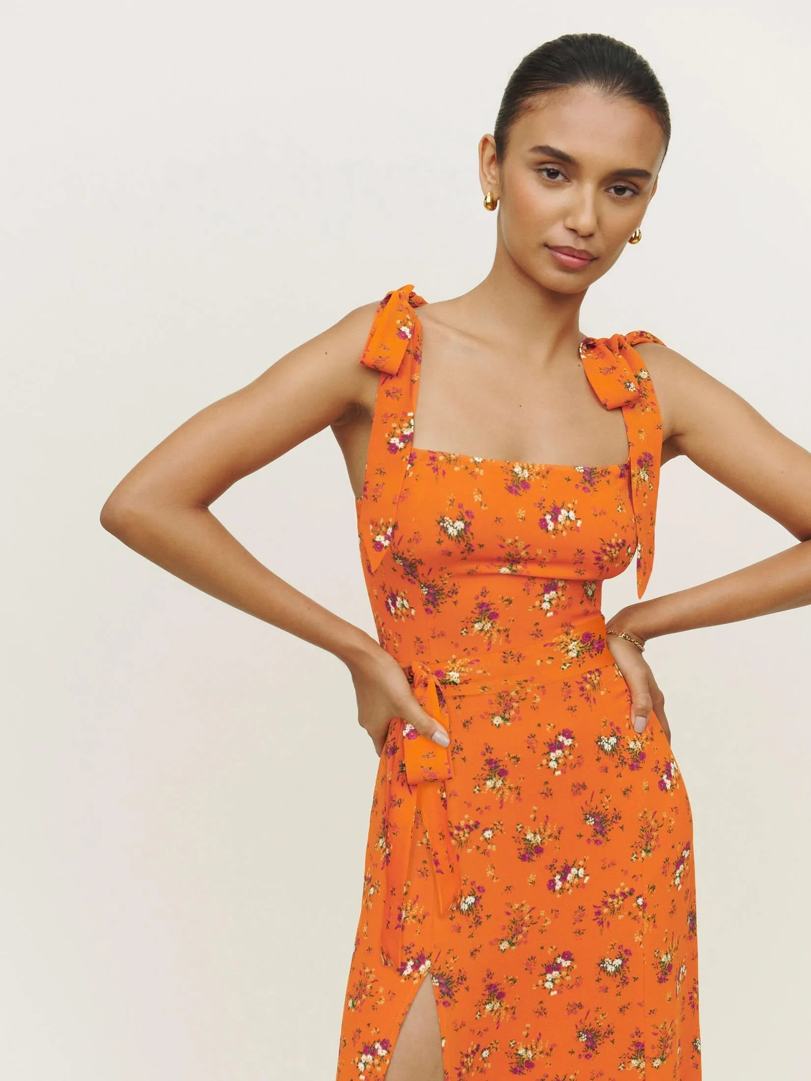 Budding Beauty Split Floral Maxi Dress - Orange