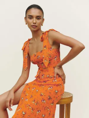 Budding Beauty Split Floral Maxi Dress - Orange