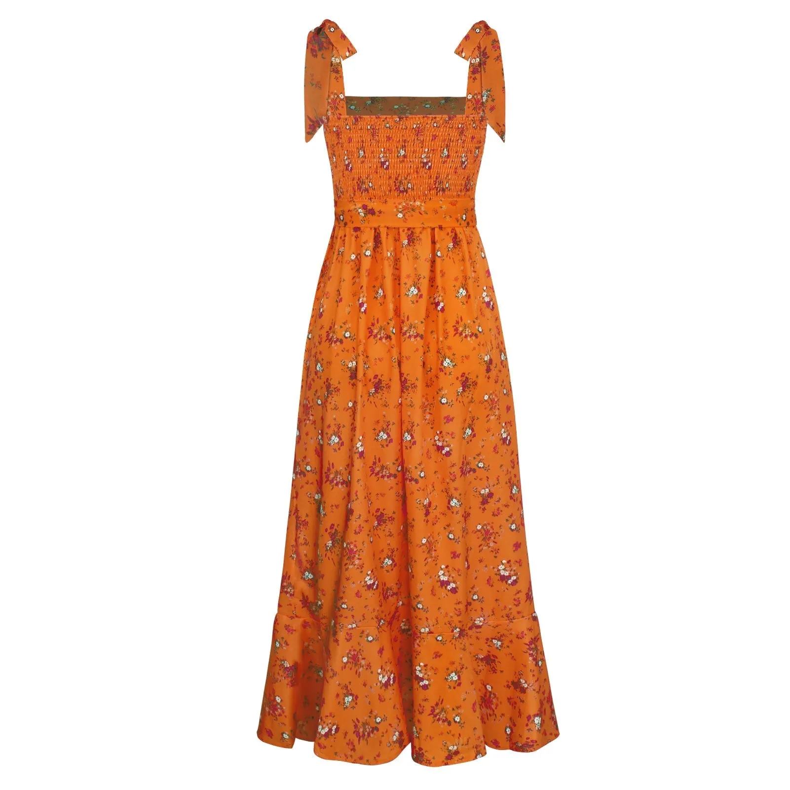 Budding Beauty Split Floral Maxi Dress - Orange