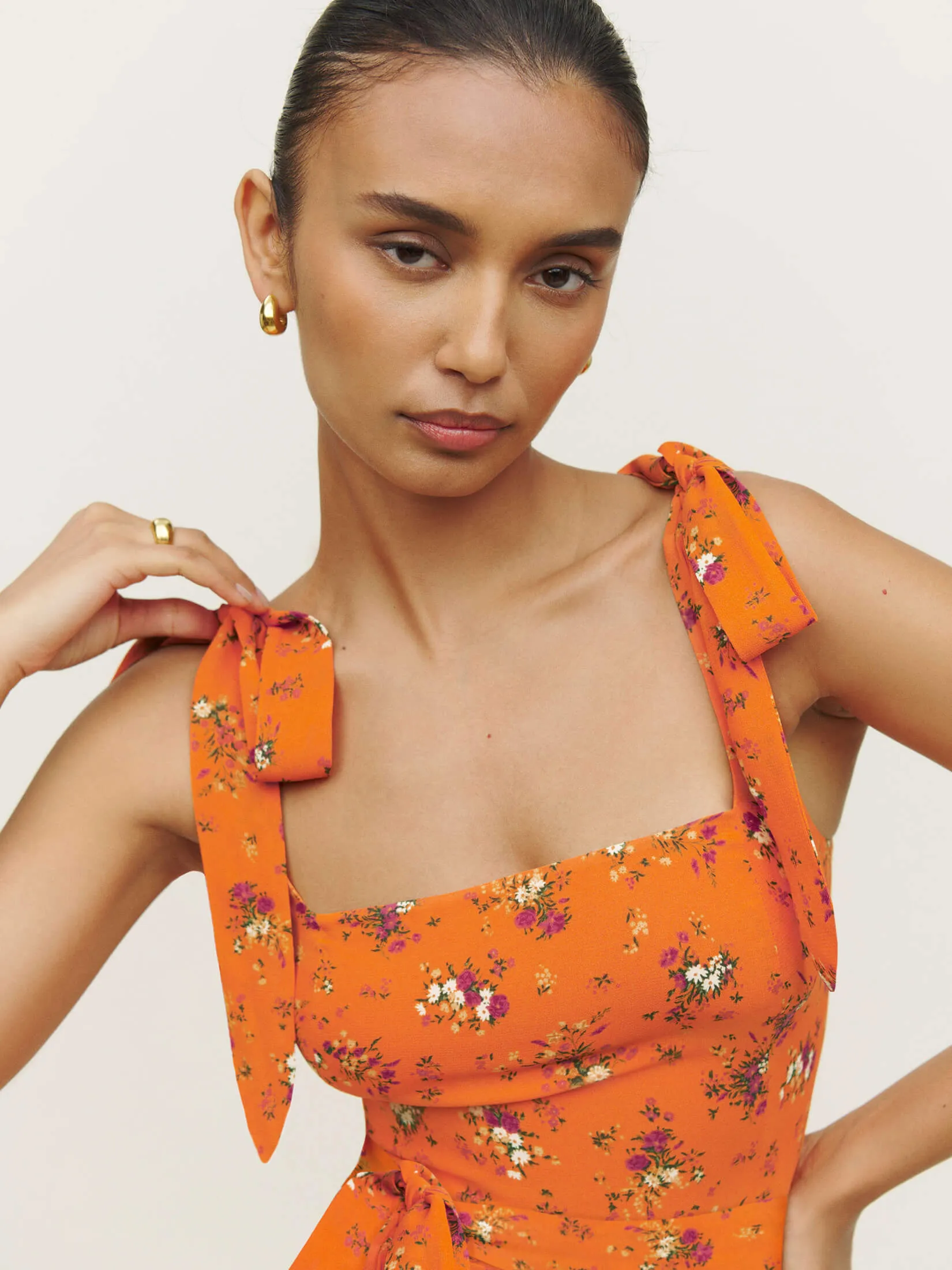 Budding Beauty Split Floral Maxi Dress - Orange