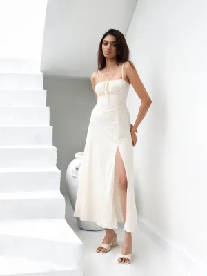 Bustier Detailed Back Tie Up Maxi Dress