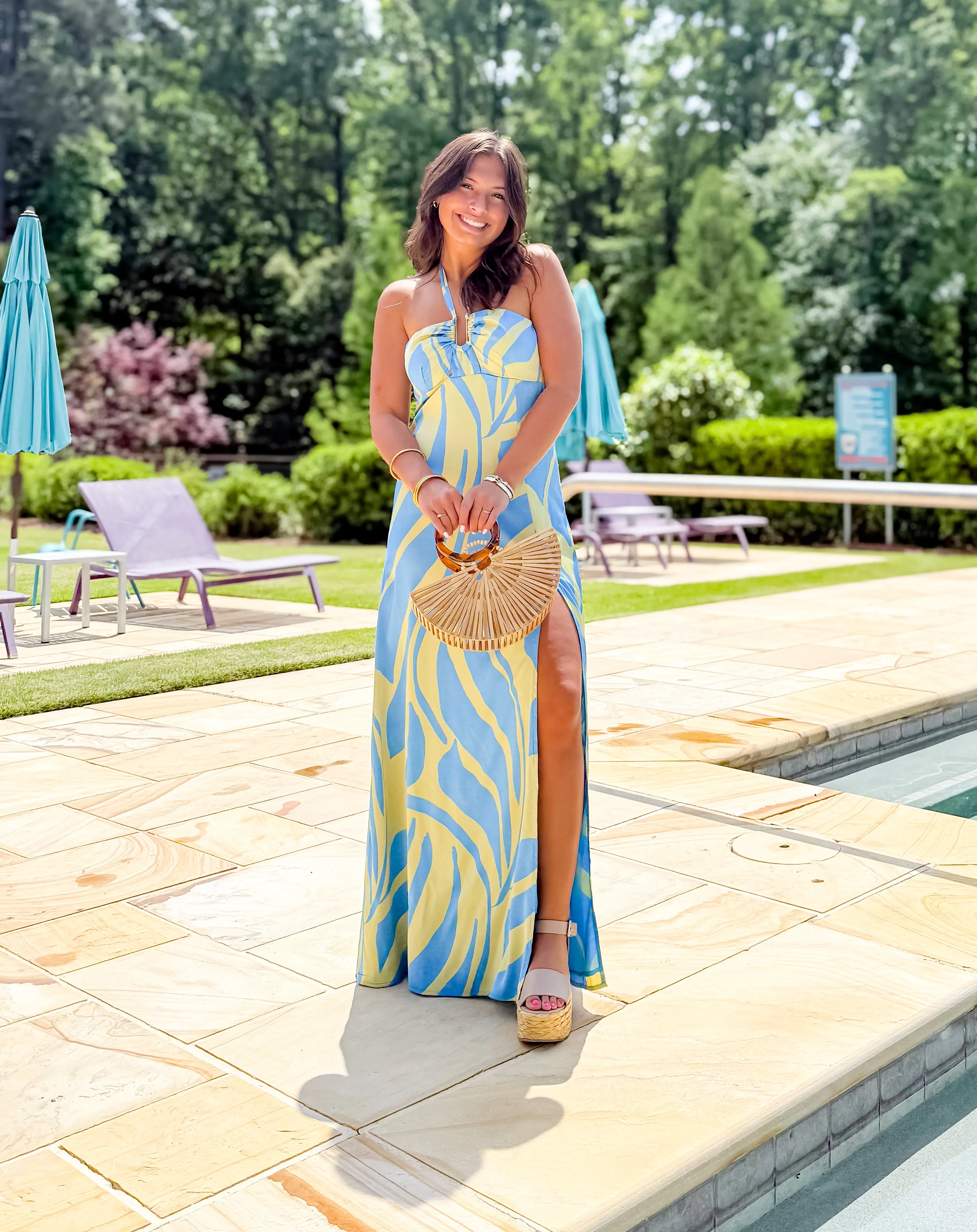 By The Sea Halter Neck Satin  Maxi Dress