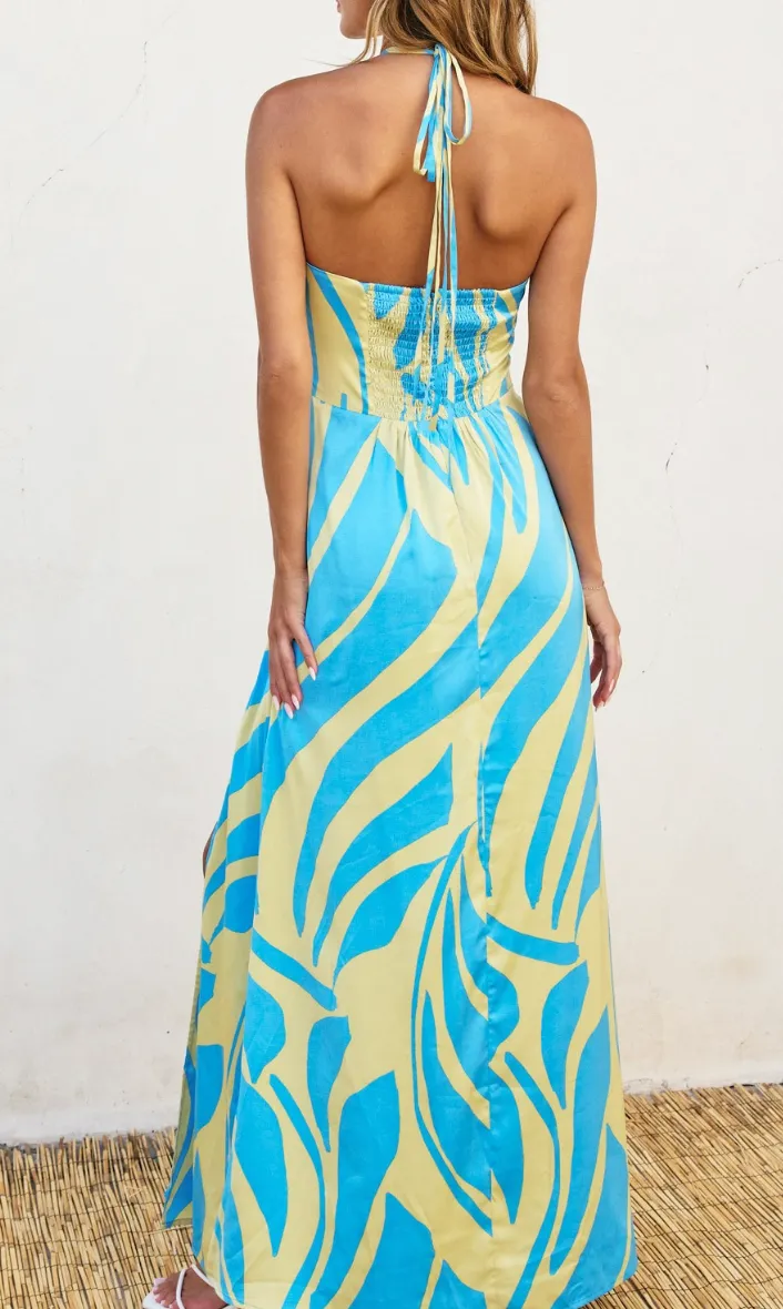 By The Sea Halter Neck Satin  Maxi Dress