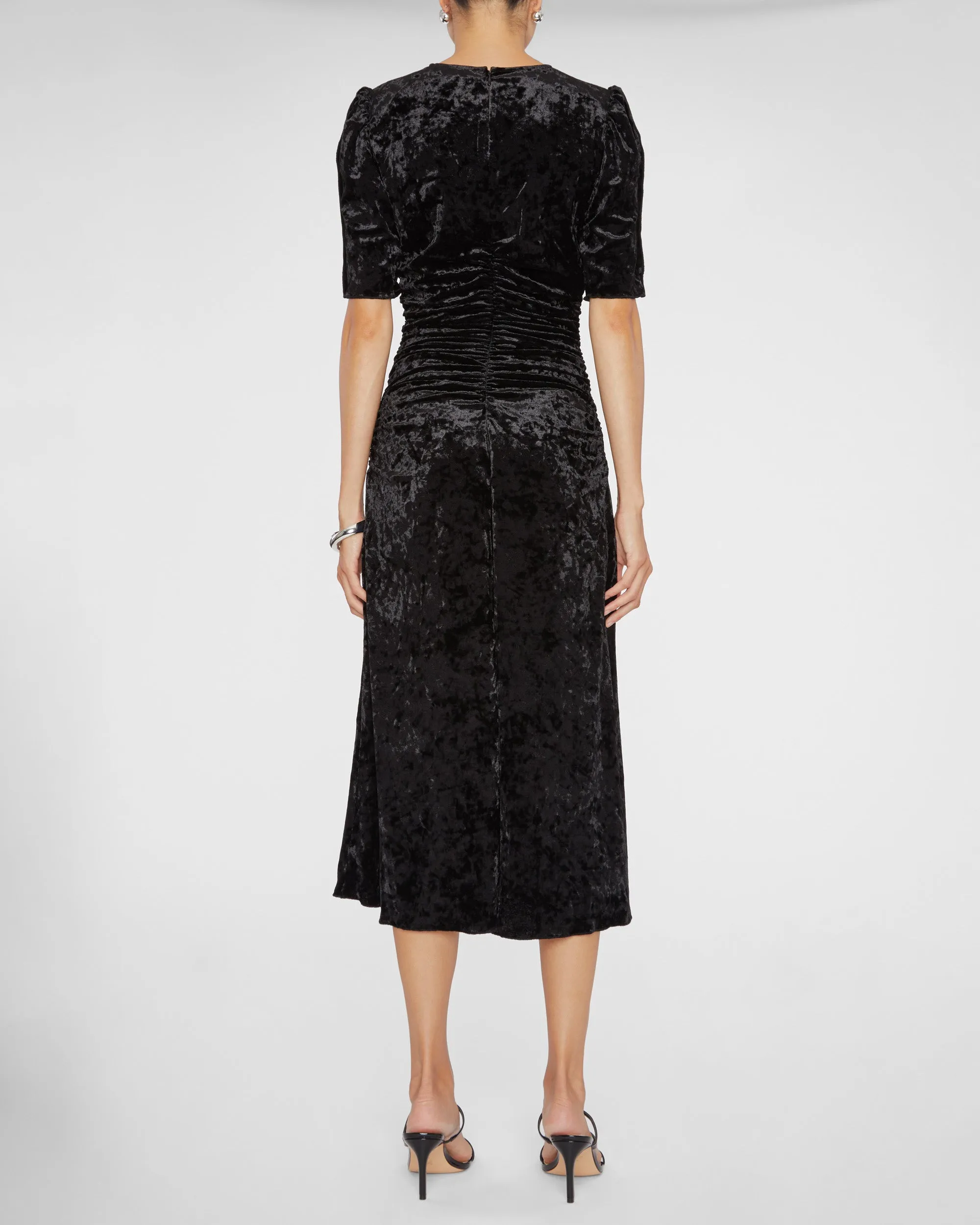 Cailyn Crushed Velvet 3/4 Sleeve Ruched Dress