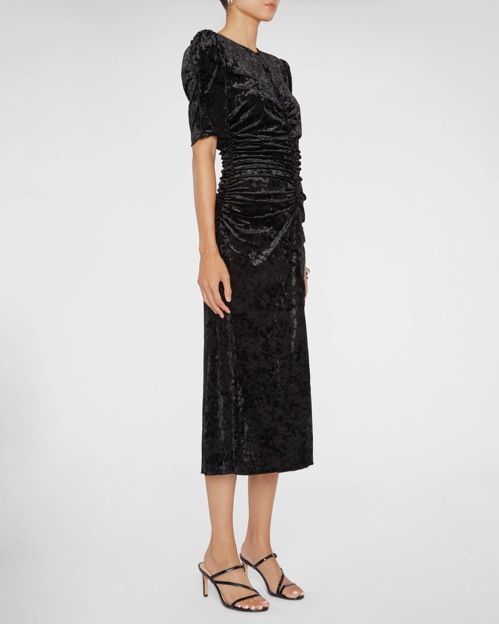 Cailyn Crushed Velvet 3/4 Sleeve Ruched Dress