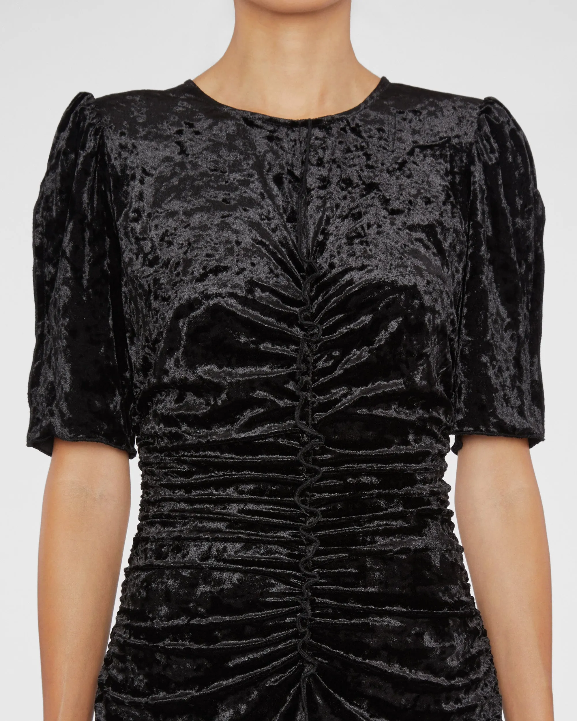 Cailyn Crushed Velvet 3/4 Sleeve Ruched Dress