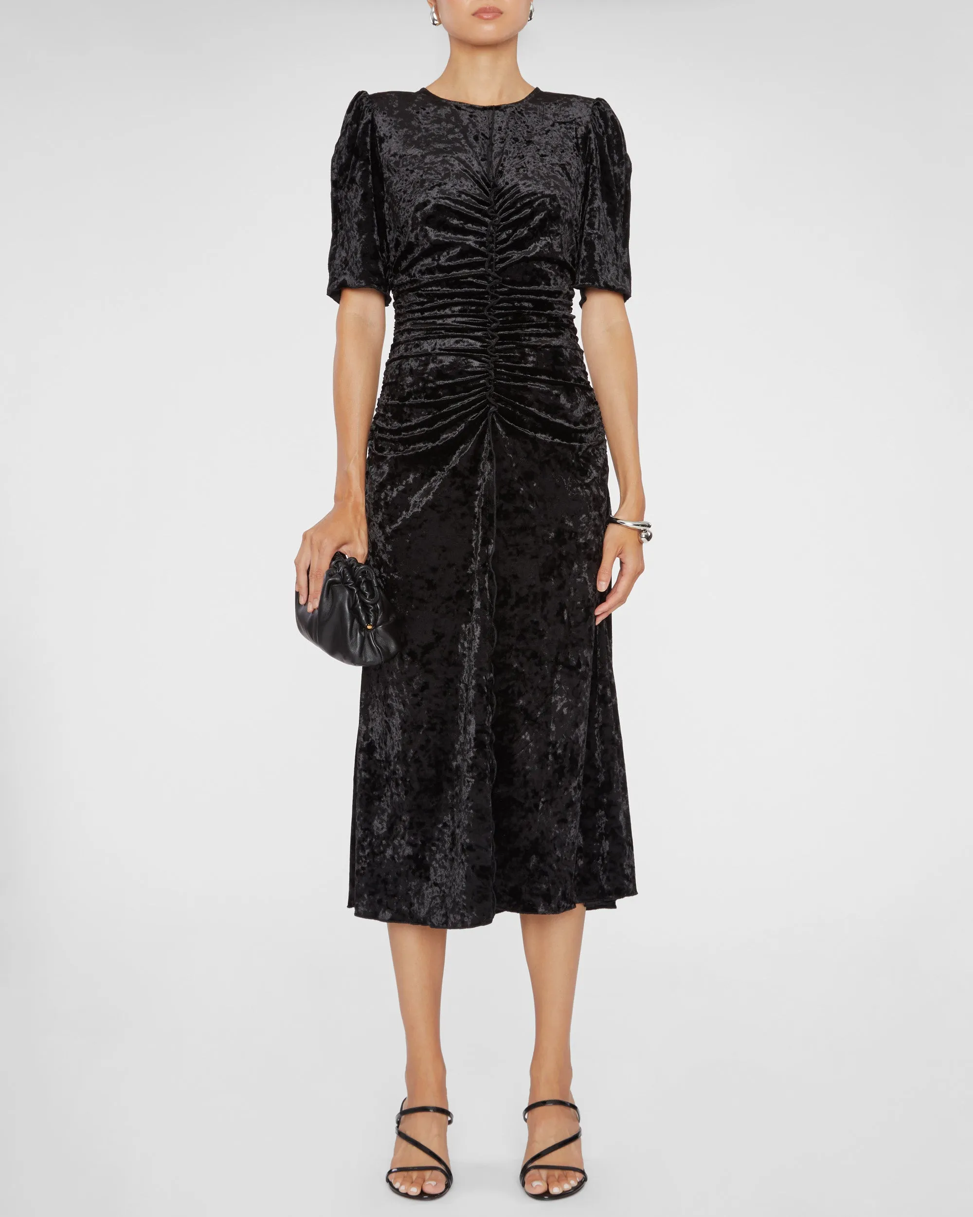 Cailyn Crushed Velvet 3/4 Sleeve Ruched Dress